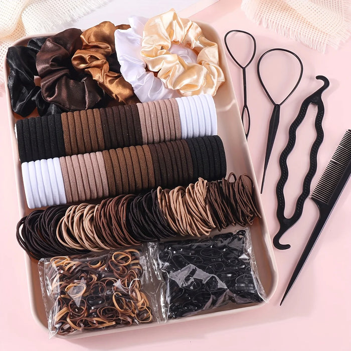 Women Dark Hair Accessories Set Elastic Seamless Ponytail Scrunchies Small Rubber Bands