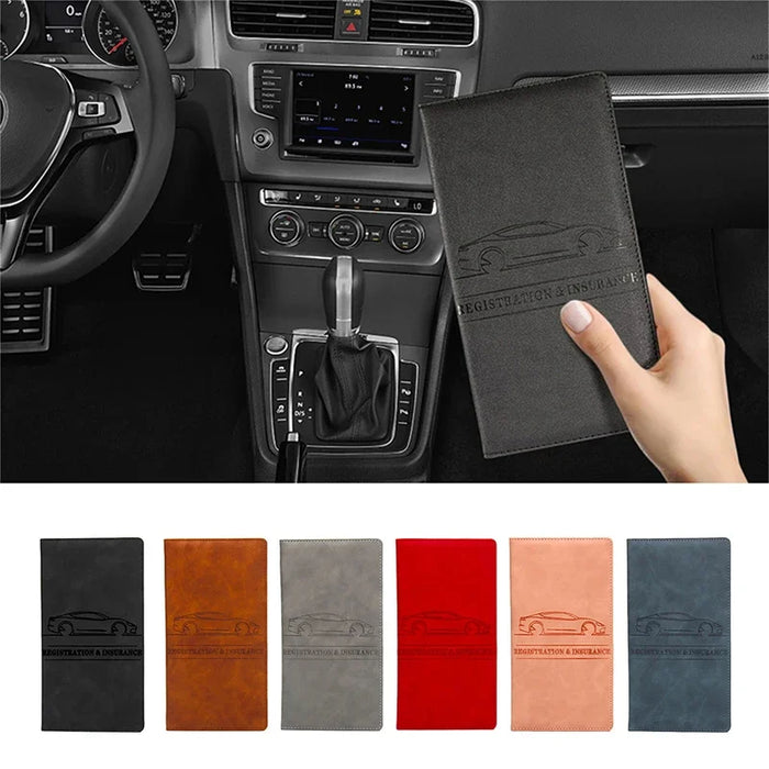Car Registration Insurance Holder Leather Men Driving License Cover Auto Documents