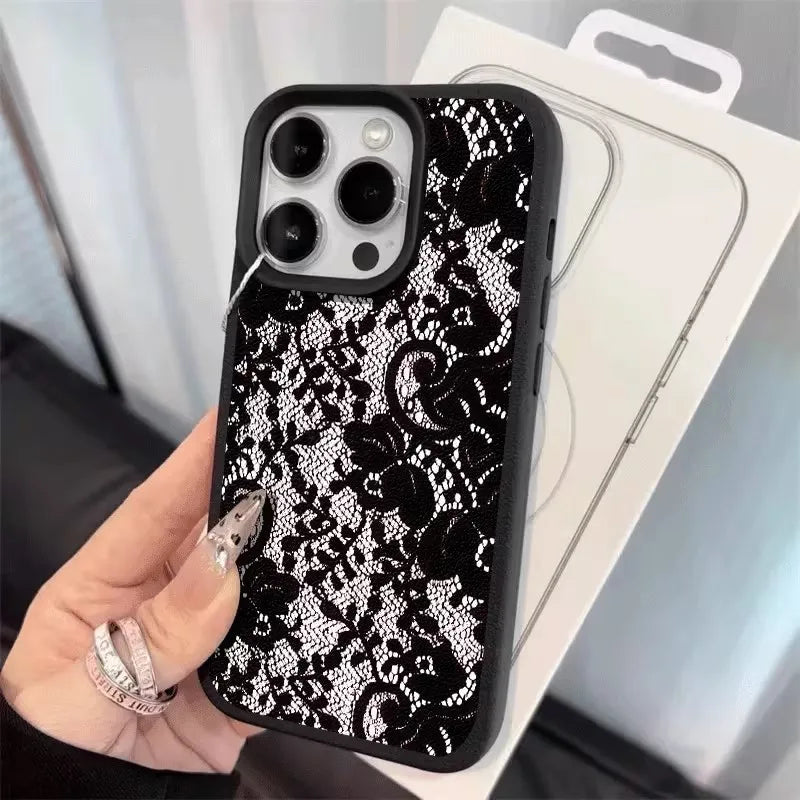 Elegant Black Lace Floral Pattern Phone Case For iPhone 17 Case iPhone 13 16 15 11 12 14 Pro Max X XS XR 17