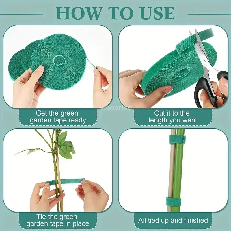 Self Adhesive Plant Nylon Cable Tie Green Adjustable Plants Hook Loop Support Garden