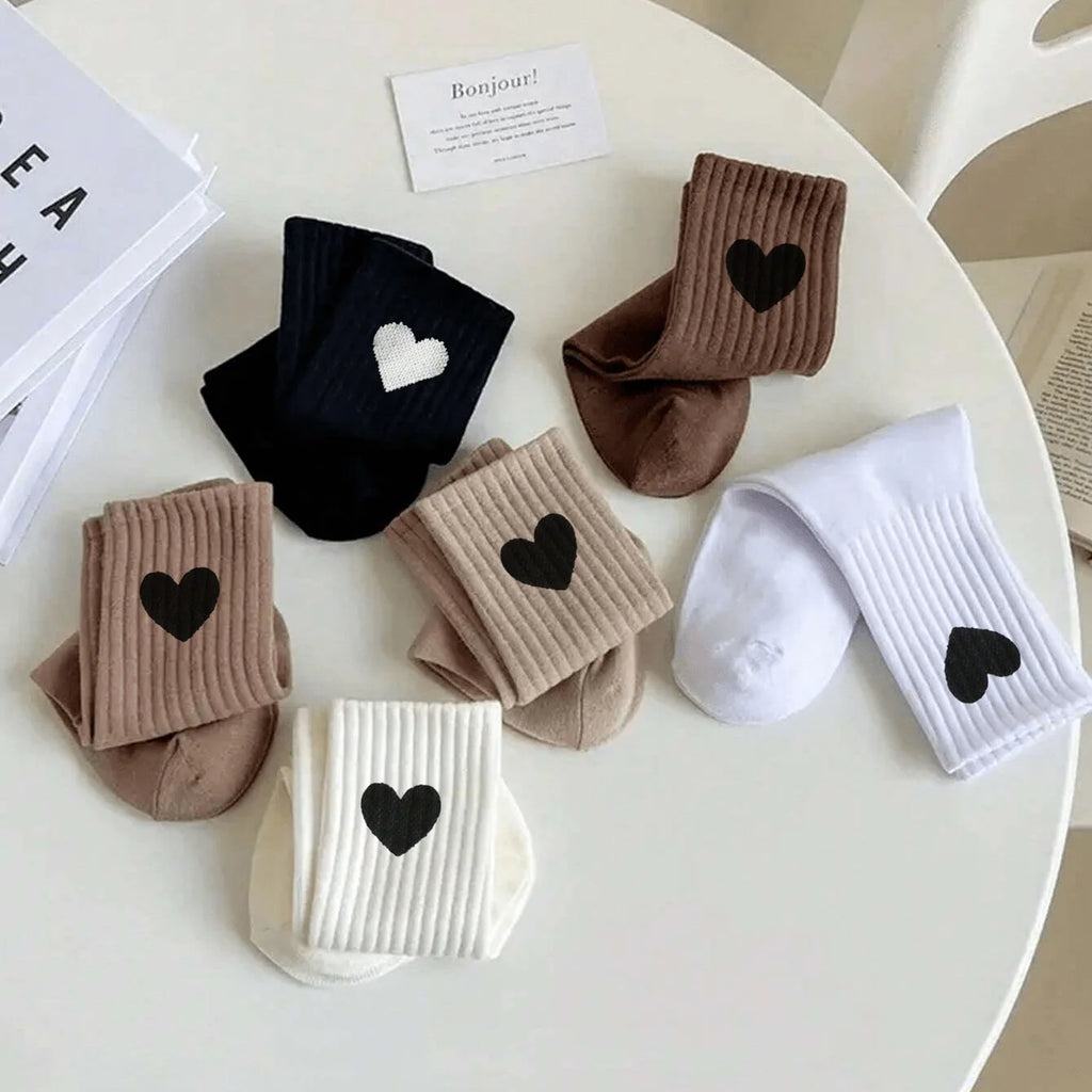 Multi-Pack Women's Crew Socks Heart Trendy Comfortable Breathable Moisture-Wicking