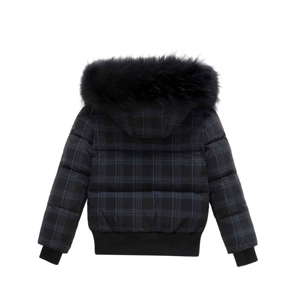 Children's Black Plaid Down Coat
