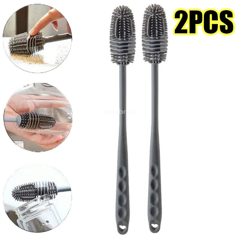 Silicone Milk Bottle Brush Cup Scrubber Glass Cleaner Kitchen Cleaning Tool Long Handle