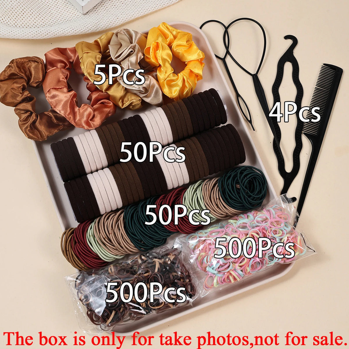 Women Dark Hair Accessories Set Elastic Seamless Ponytail Scrunchies Small Rubber Bands