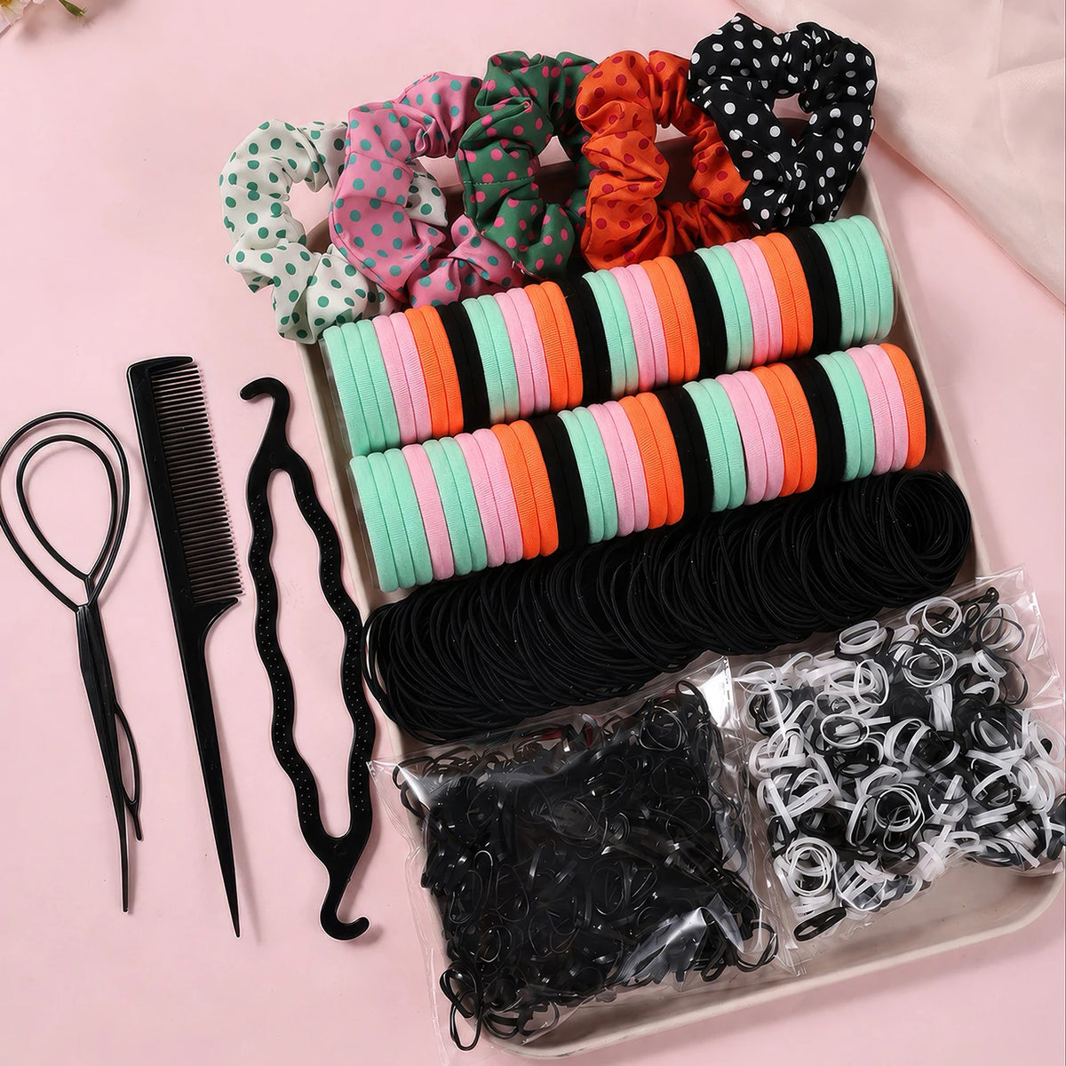 Women Dark Hair Accessories Set Elastic Seamless Ponytail Scrunchies Small Rubber Bands