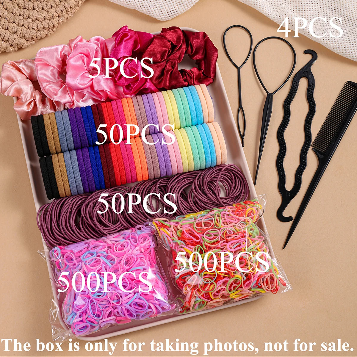 Women Dark Hair Accessories Set Elastic Seamless Ponytail Scrunchies Small Rubber Bands