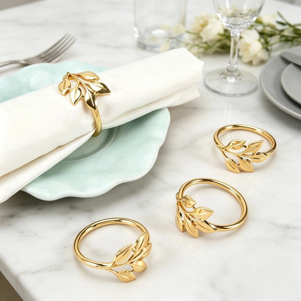 Gold Leaf Metal Napkin Rings — Set of 12