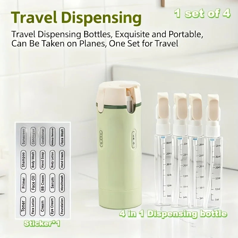 4-in-1 Emulsion Dispenser Bottle, Travel Minimalist with Labels, Toiletry Container