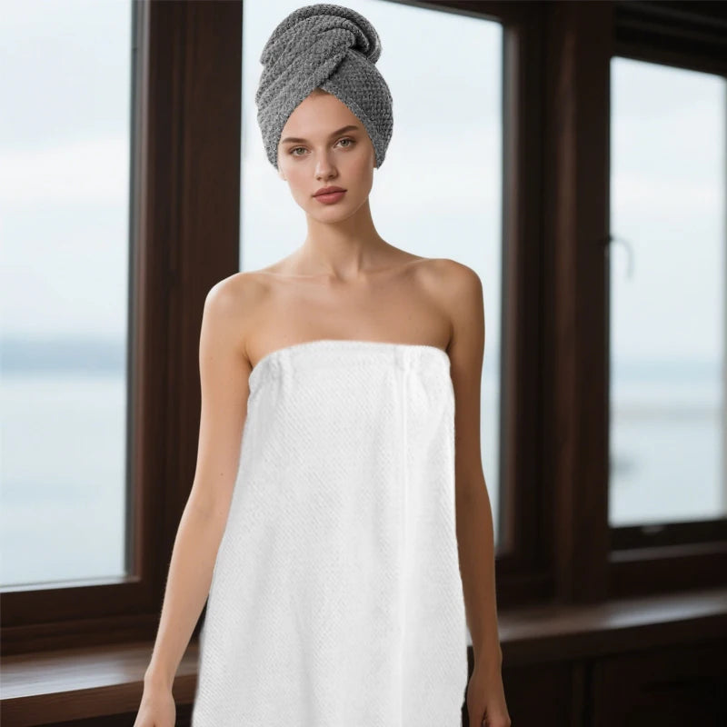 Bath Wrap & Hair Towel Set - Microfiber Quick Dry Absorbent, Soft Skirt & Turban