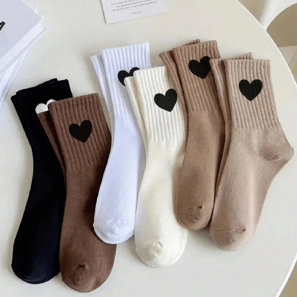 Multi-Pack Women's Crew Socks Heart Trendy Comfortable Breathable Moisture-Wicking