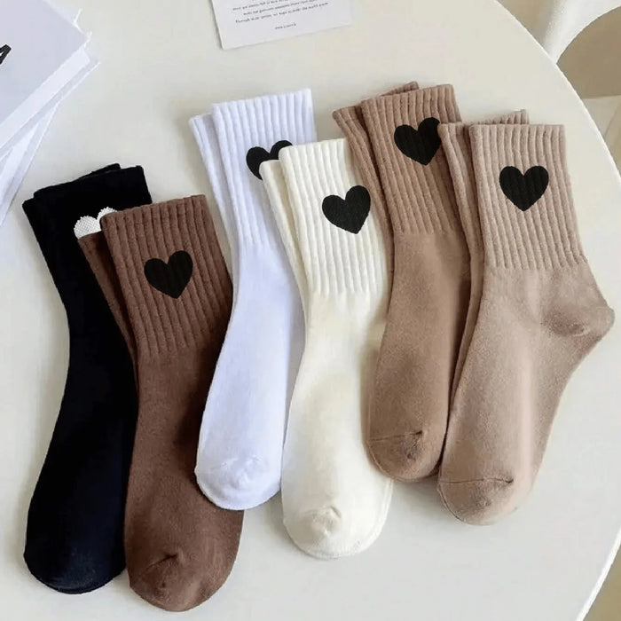 Multi-Pack Women's Crew Socks Heart Trendy Comfortable Breathable Moisture-Wicking