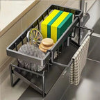 Kitchen Sponge Holder Drain Rack Sink Organizer for Dish Cloth Scrubber Storage with Hanging Hook