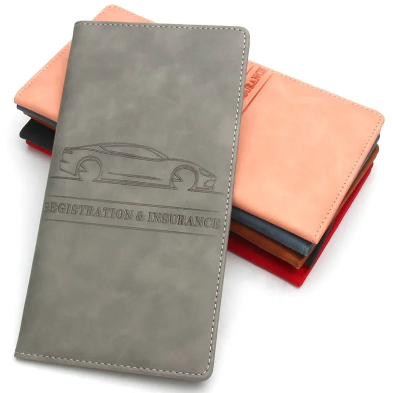 Car Registration Insurance Holder Leather Men Driving License Cover Auto Documents