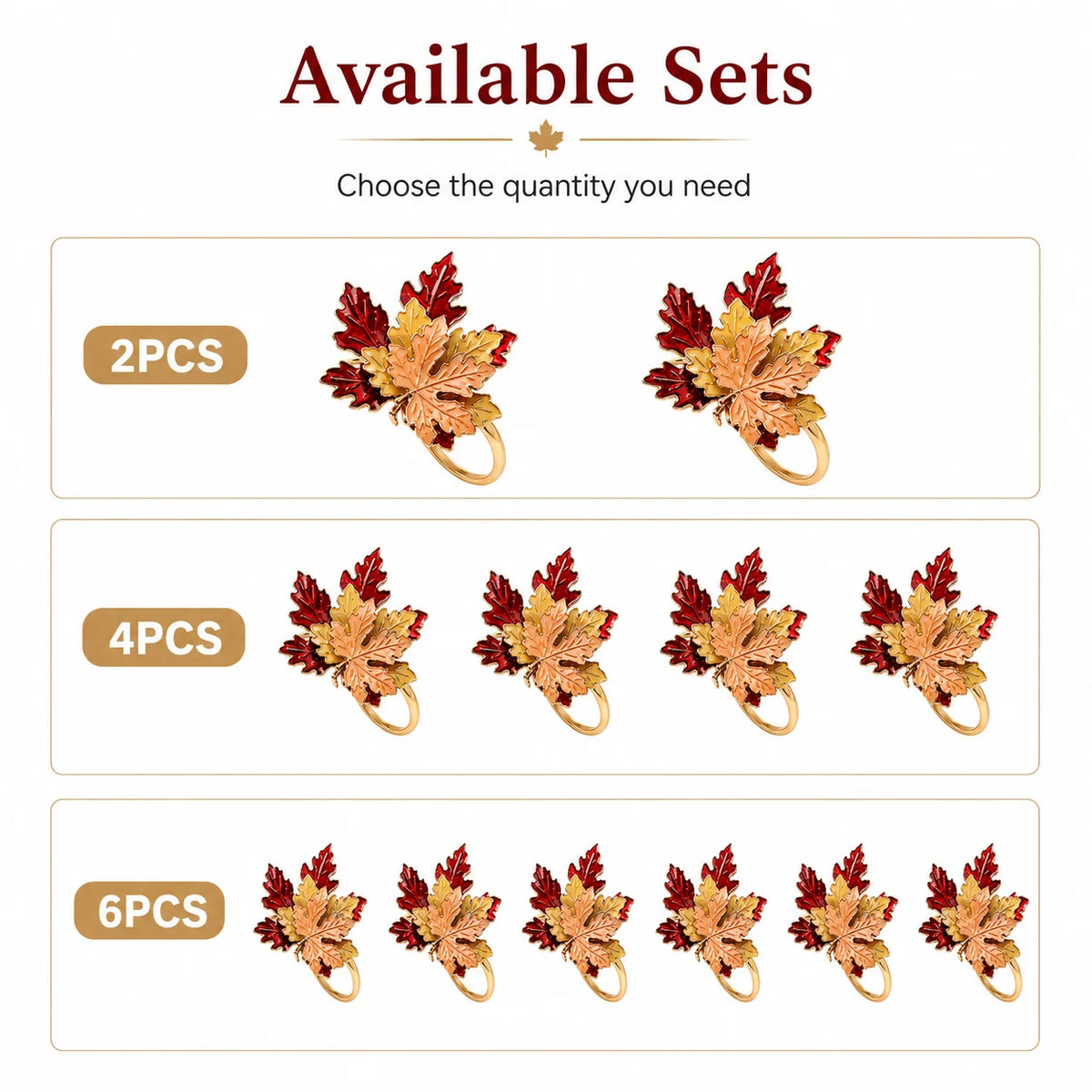 Maple Leaf Metal Napkin Rings — 2, 4 or 6 Pieces
