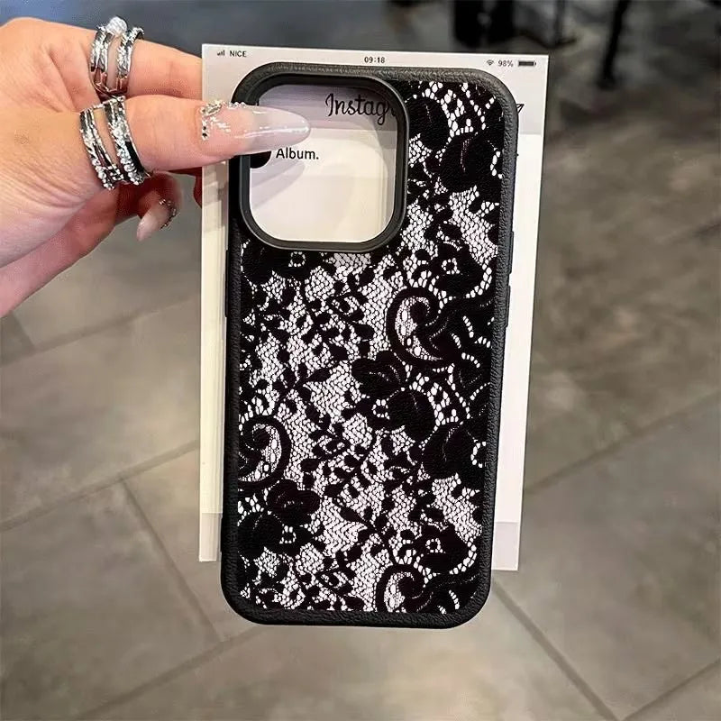 Elegant Black Lace Floral Pattern Phone Case For iPhone 17 Case iPhone 13 16 15 11 12 14 Pro Max X XS XR 17
