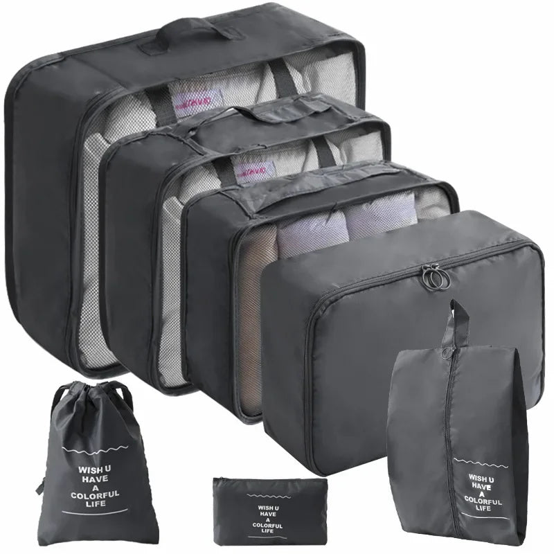 Set Travel Organizer Bags Suitcase Packing Cubes Cases Portable Wardrobe Luggage
