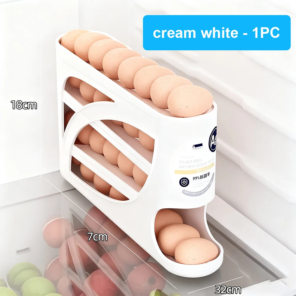 Bilayer Fridge Egg Storage Box Automatic Rolling Eggs Holder Rack Ladder Style