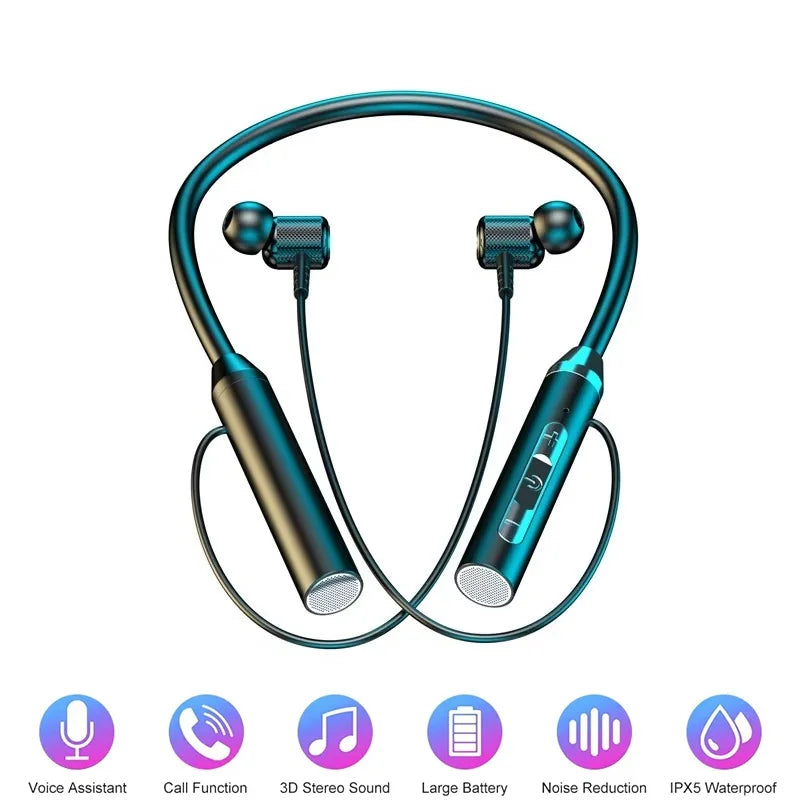 9D Bluetooth Earphones Wireless Headphones Magnetic Stereo Neckband Waterproof Sports Earbuds With Mic For