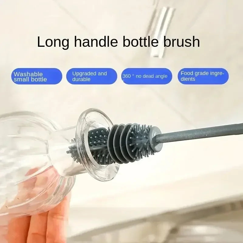 Silicone Milk Bottle Brush Cup Scrubber Glass Cleaner Kitchen Cleaning Tool Long Handle