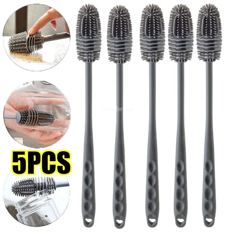 Silicone Milk Bottle Brush Cup Scrubber Glass Cleaner Kitchen Cleaning Tool Long Handle