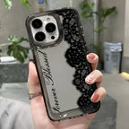 Black Lace Phone Case for iPhone 17 Pro Case 15 14 Pro Max 16 12 Shockproof Transparent Bumper Back Cover 17
