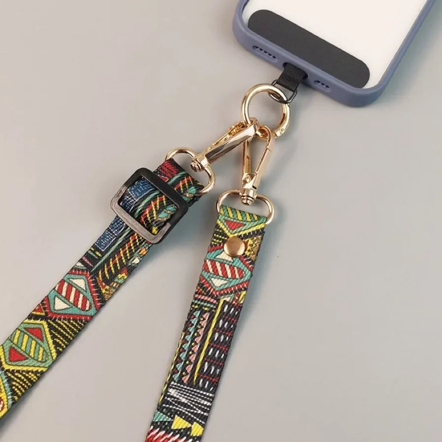 Mobile Phone Clip Antilost Retro Pattern Strap Crossbody Long Straps Adjustment Length Hanging Universal Neck