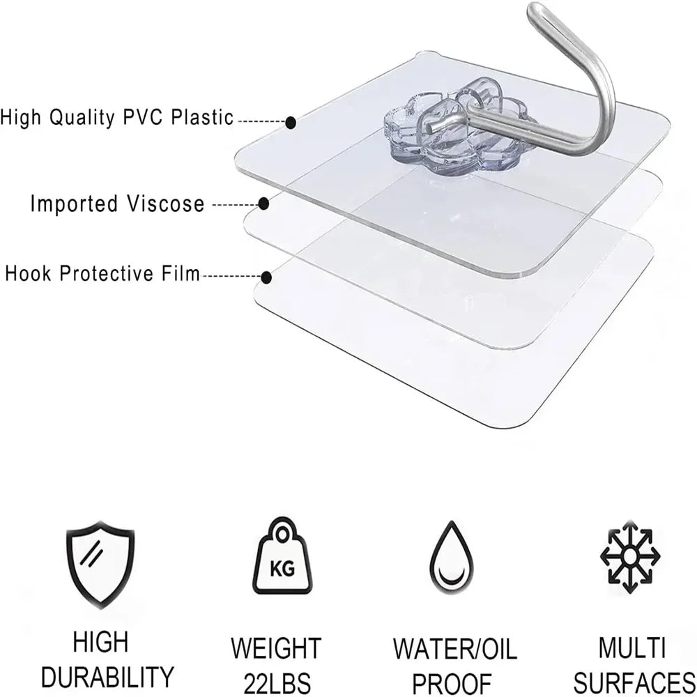 Self-adhesive Wall Hooks Waterproof Oilproof Sticky Punch Free Heavy Duty Hanging