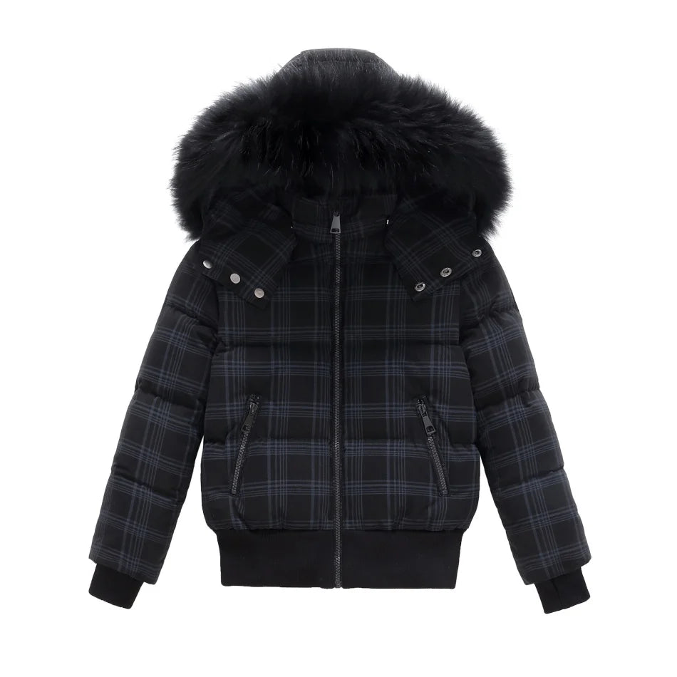 Children's Black Plaid Down Coat