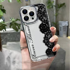 Black Lace Phone Case for iPhone 17 Pro Case 15 14 Pro Max 16 12 Shockproof Transparent Bumper Back Cover 17