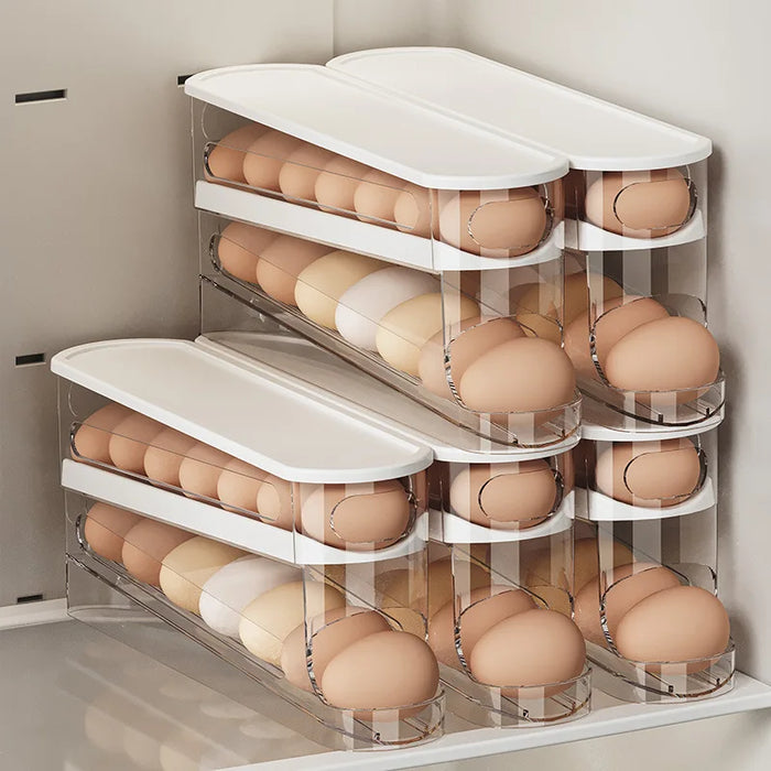 Bilayer Fridge Egg Storage Box Automatic Rolling Eggs Holder Rack Ladder Style