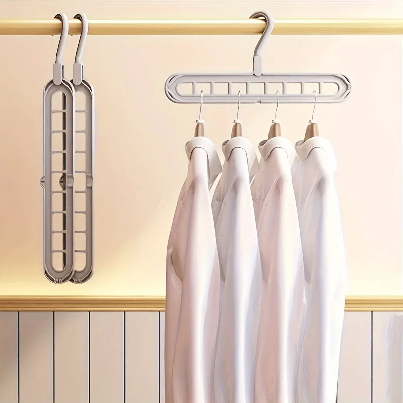 Plastic 9-Hole Foldable Hangers, Heavy Duty Space Saving Clothes Organizer For Room