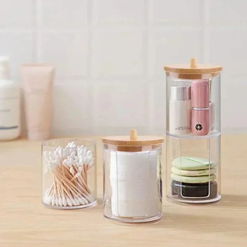 Acrylic Storage Box Bathroom Jar Makeup Organizer Cotton Round Pad Holder Swab Box Qtip