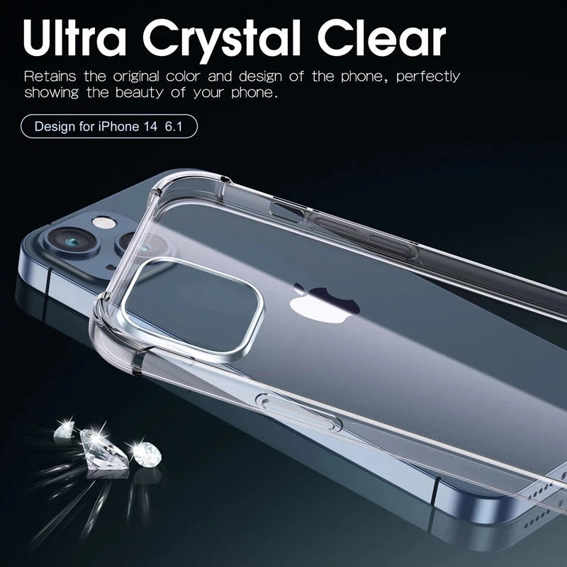 Shockproof Clear Phone Case For iPhone 15 14 11 13 12 Pro Max 7 8 Plus X XR XS Soft Silicone Protection