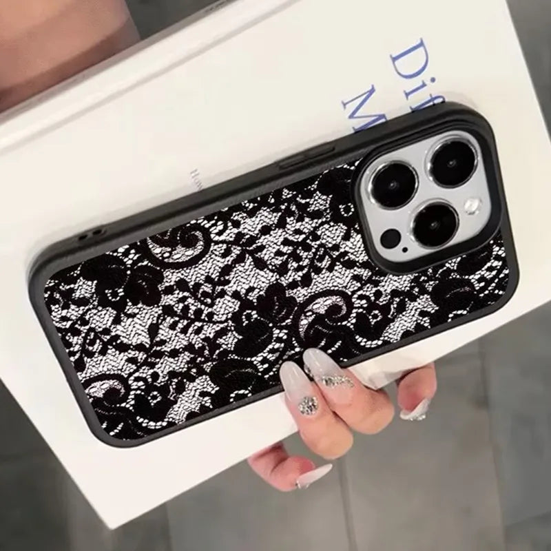 Elegant Black Lace Floral Pattern Phone Case For iPhone 17 Case iPhone 13 16 15 11 12 14 Pro Max X XS XR 17