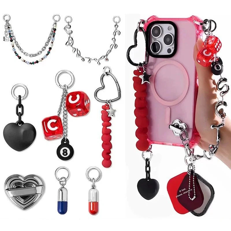Multiple Chains DIY Mobile Phone Accessories Hook Sticker Phone Charm Lanyard Pendant for IPhone for Galaxy