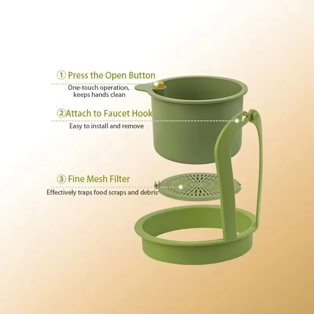 2 IN 1 Faucet Hanging Sink Drain Basket Detachable Bottom Cover Food Residue Filter