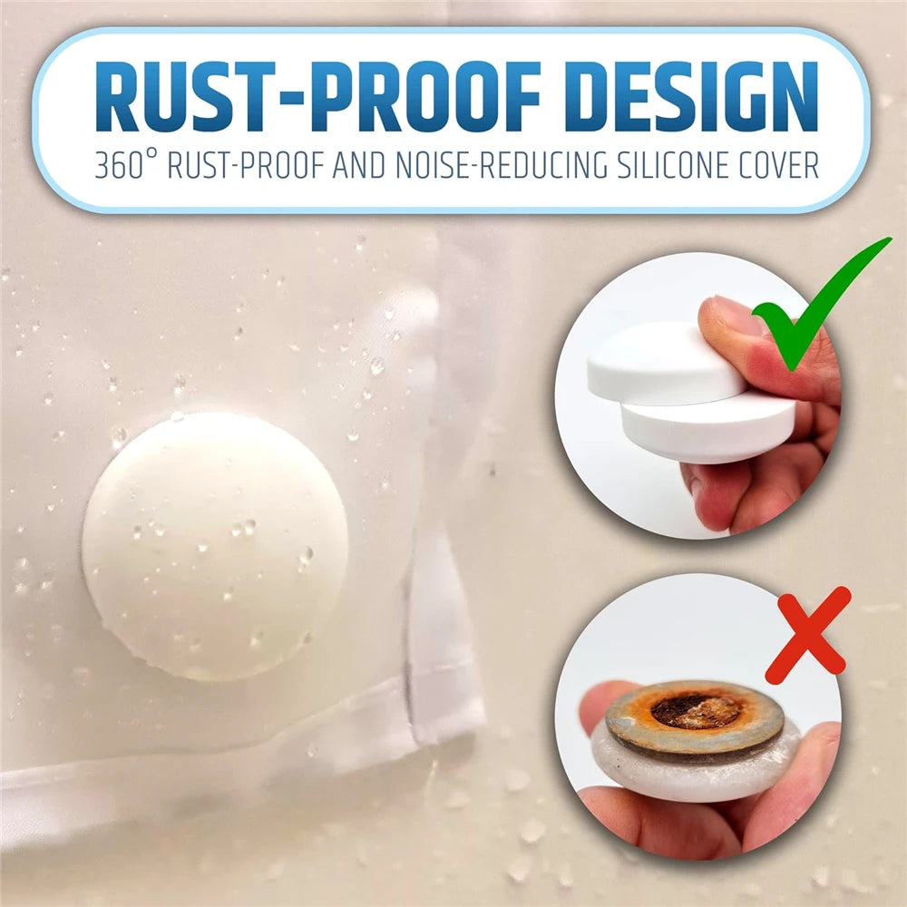 Magnetic Shower Curtain Weights, White Round 360° Silicone Wrapped Heavy Magnets