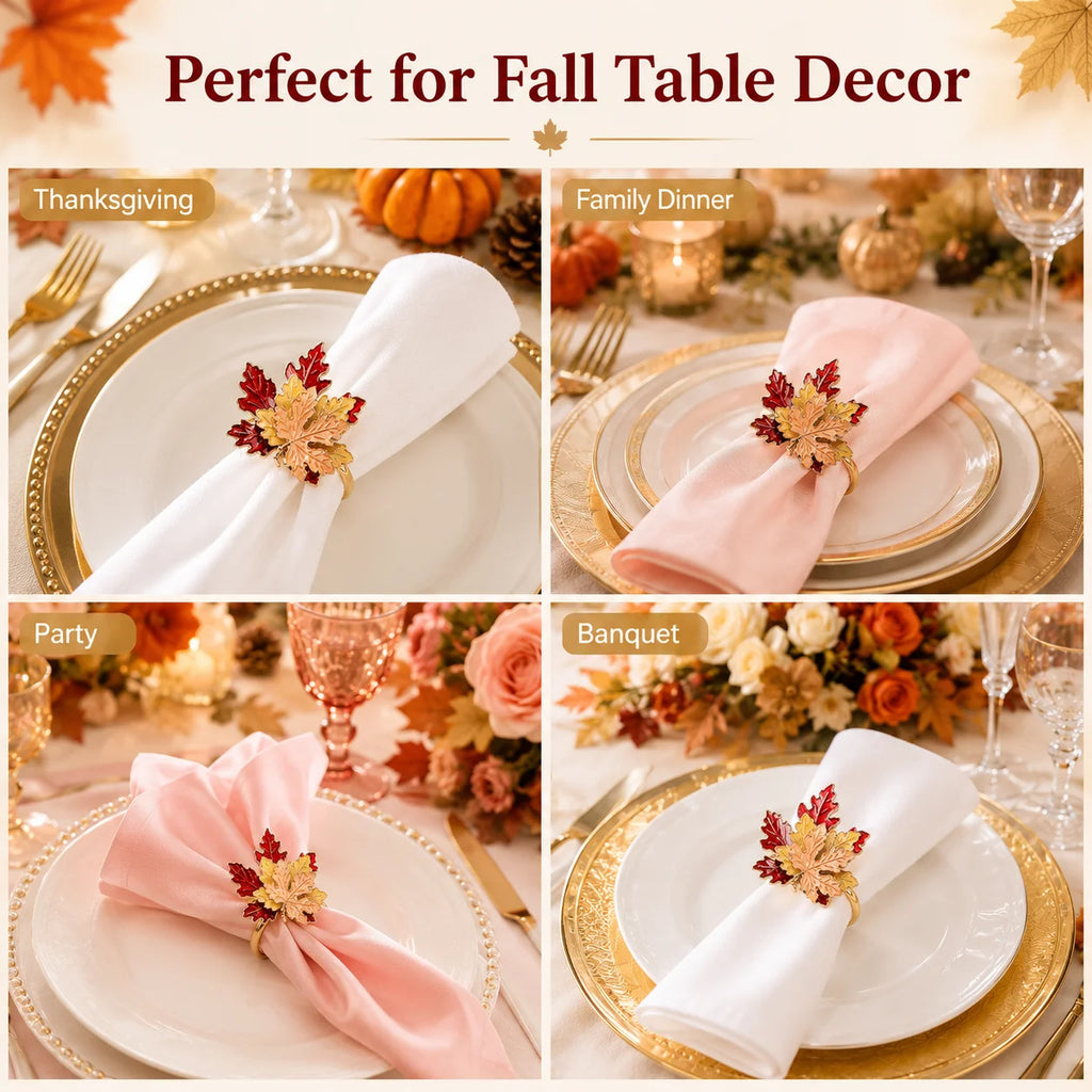 Maple Leaf Metal Napkin Rings — 2, 4 or 6 Pieces