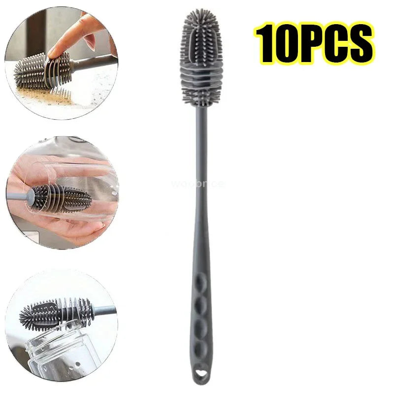 Silicone Milk Bottle Brush Cup Scrubber Glass Cleaner Kitchen Cleaning Tool Long Handle
