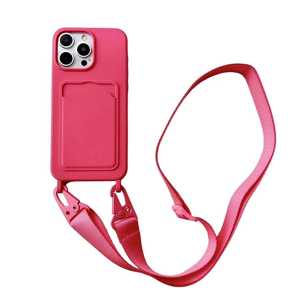 Crossbody Necklace Strap Card Holder Wallet Phone Case For iPhone 16 14 12 Pro Max 13 Mini 11 XS XR 7 8 Plus