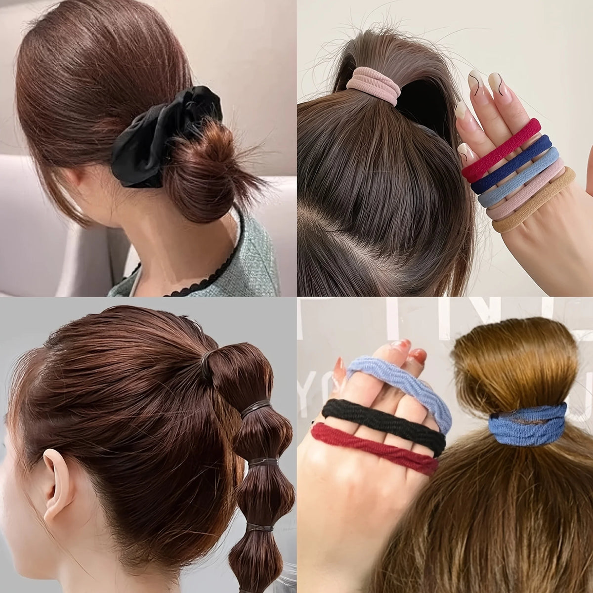 Women Dark Hair Accessories Set Elastic Seamless Ponytail Scrunchies Small Rubber Bands