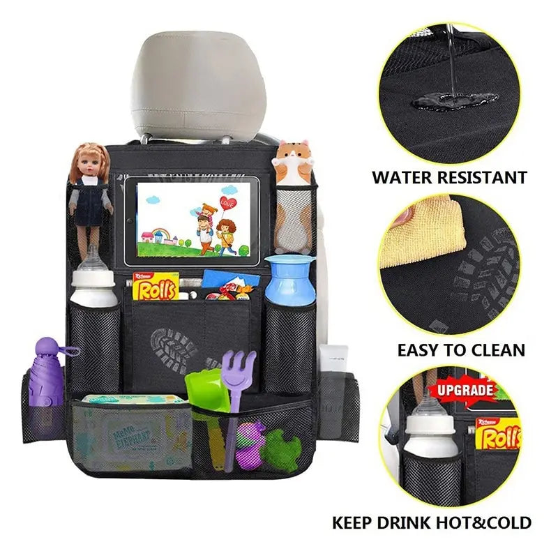 Car Backseat Organizer with Touch Screen Tablet Holder Auto Storage Pockets Cover Car