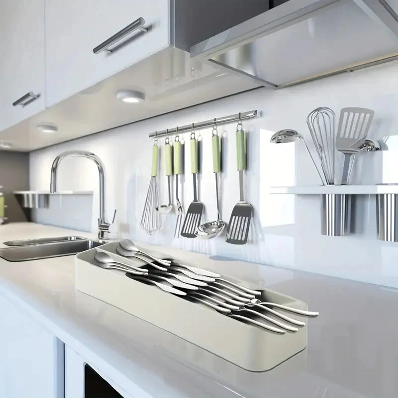 Cutlery Organizer Knife Storage Tray Spoon Space Saving Rack Compartment Kitchen Drawer