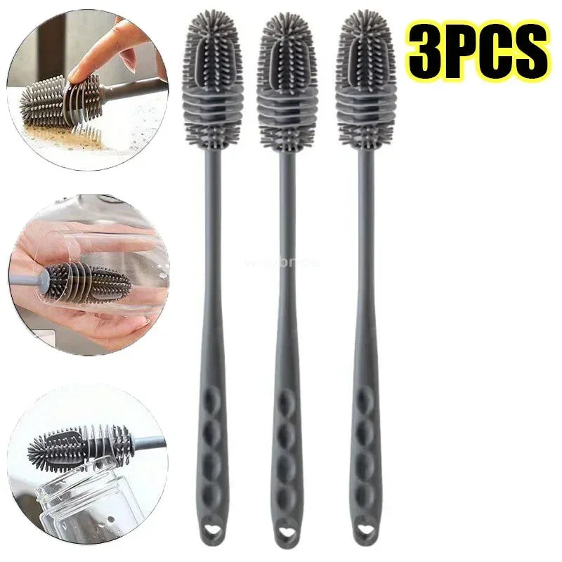 Silicone Milk Bottle Brush Cup Scrubber Glass Cleaner Kitchen Cleaning Tool Long Handle