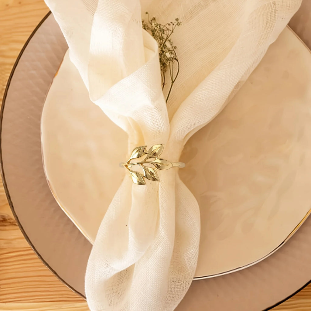 Gold Leaf Metal Napkin Rings — Set of 12