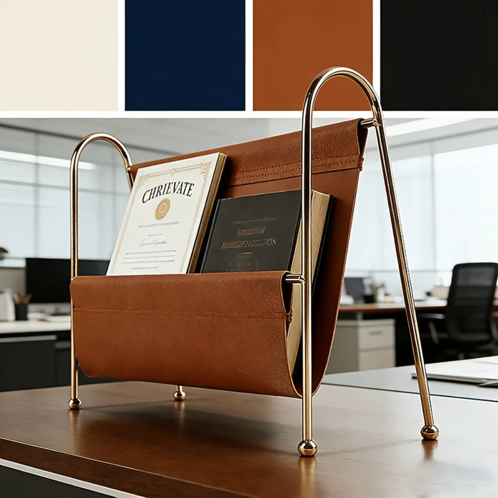 Home Office Desktop Storage Holder Organizer Modern Gold Metal Frame