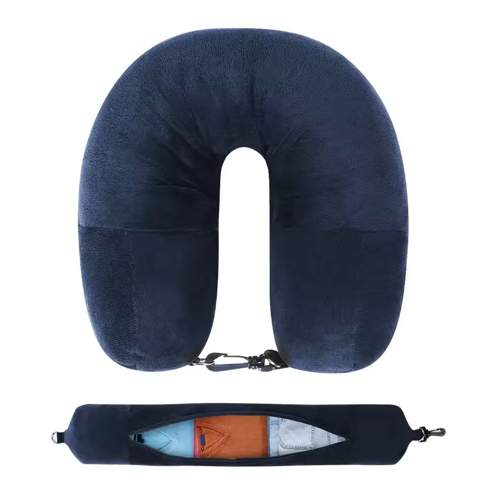 Travel Neck Pillow with Fillable Clothing U-Shaped Pillowcase, Extra Storage Bag