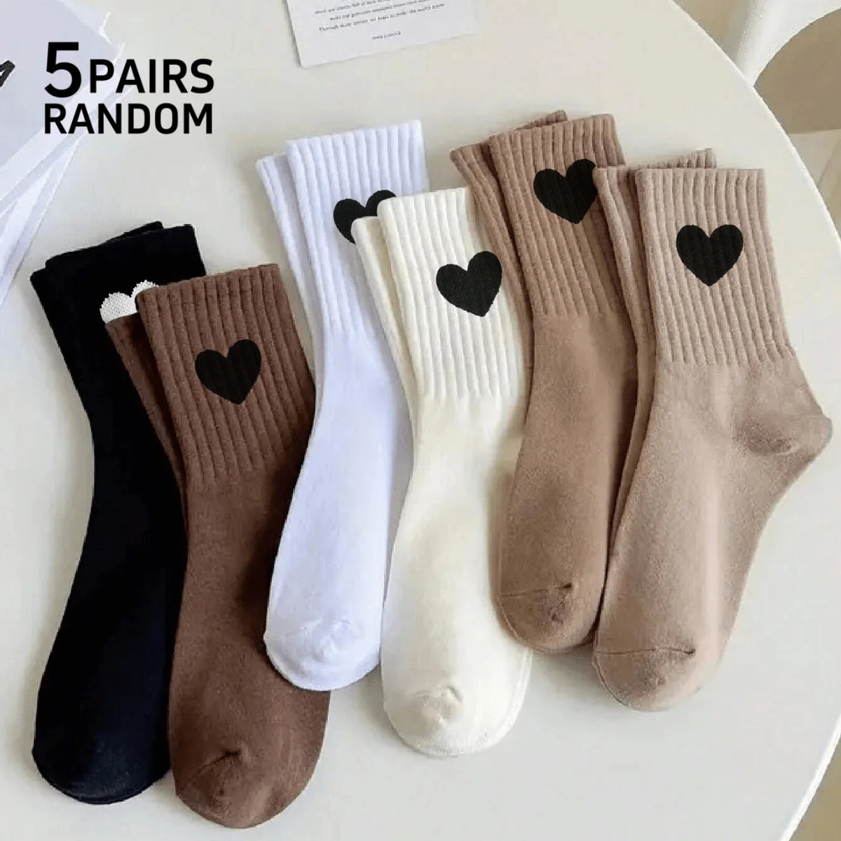 Multi-Pack Women's Crew Socks Heart Trendy Comfortable Breathable Moisture-Wicking