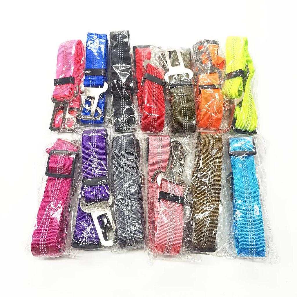 Adjustable Dog Car Seat Belt Harness for Dogs Nylon Reflective Cushioning Elasticity