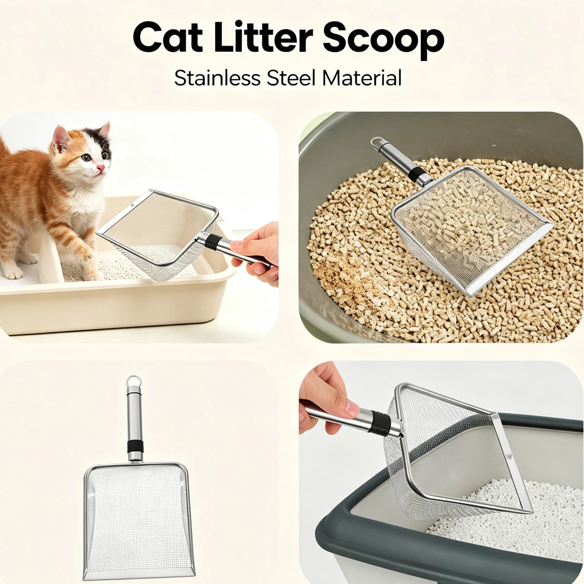 Stainless Steel Cat Litter Scoop Feces Fine Box Accessories